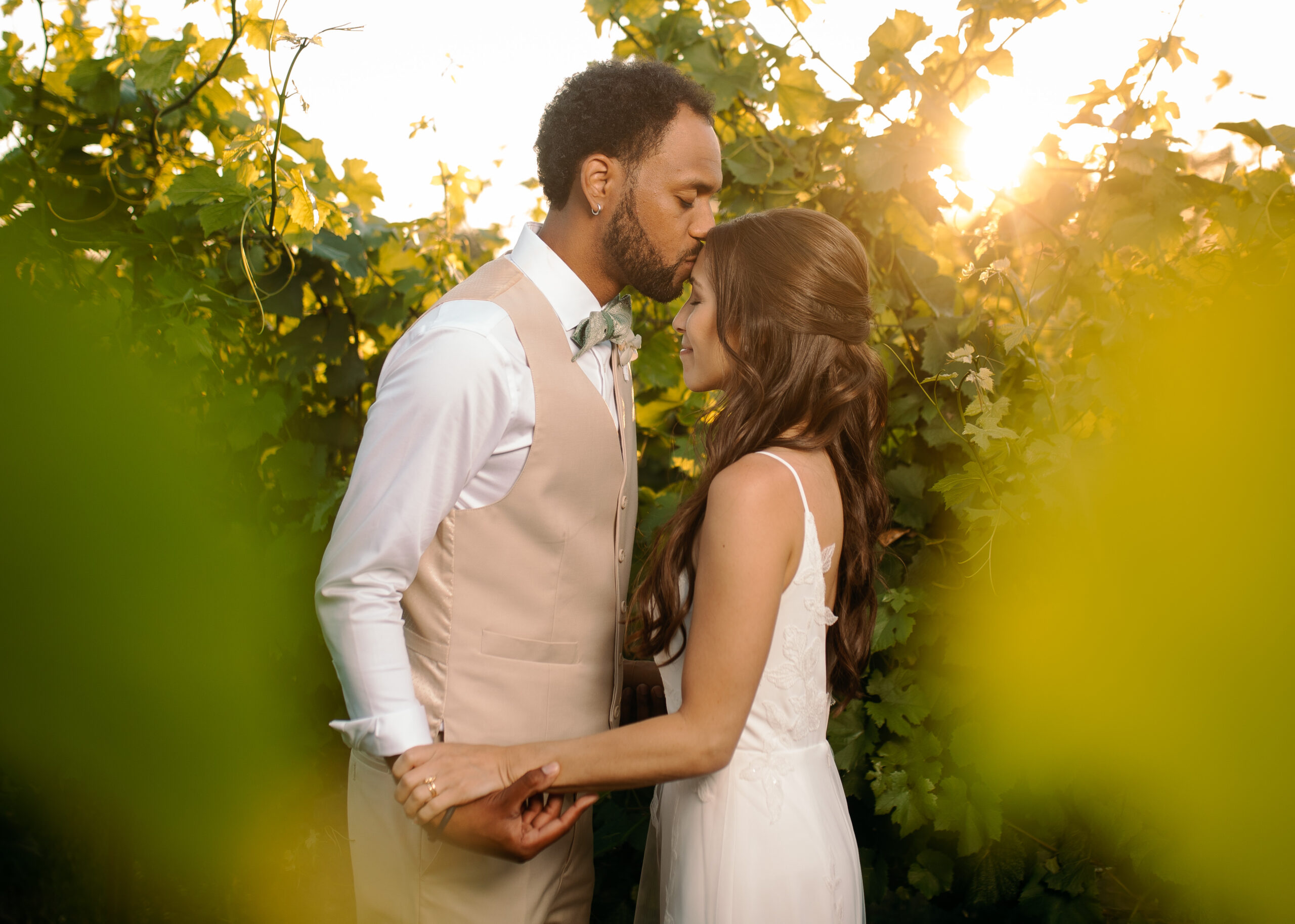 Photographty of a couple on their wedding day at Oswego Hills Vineyard in Oregon