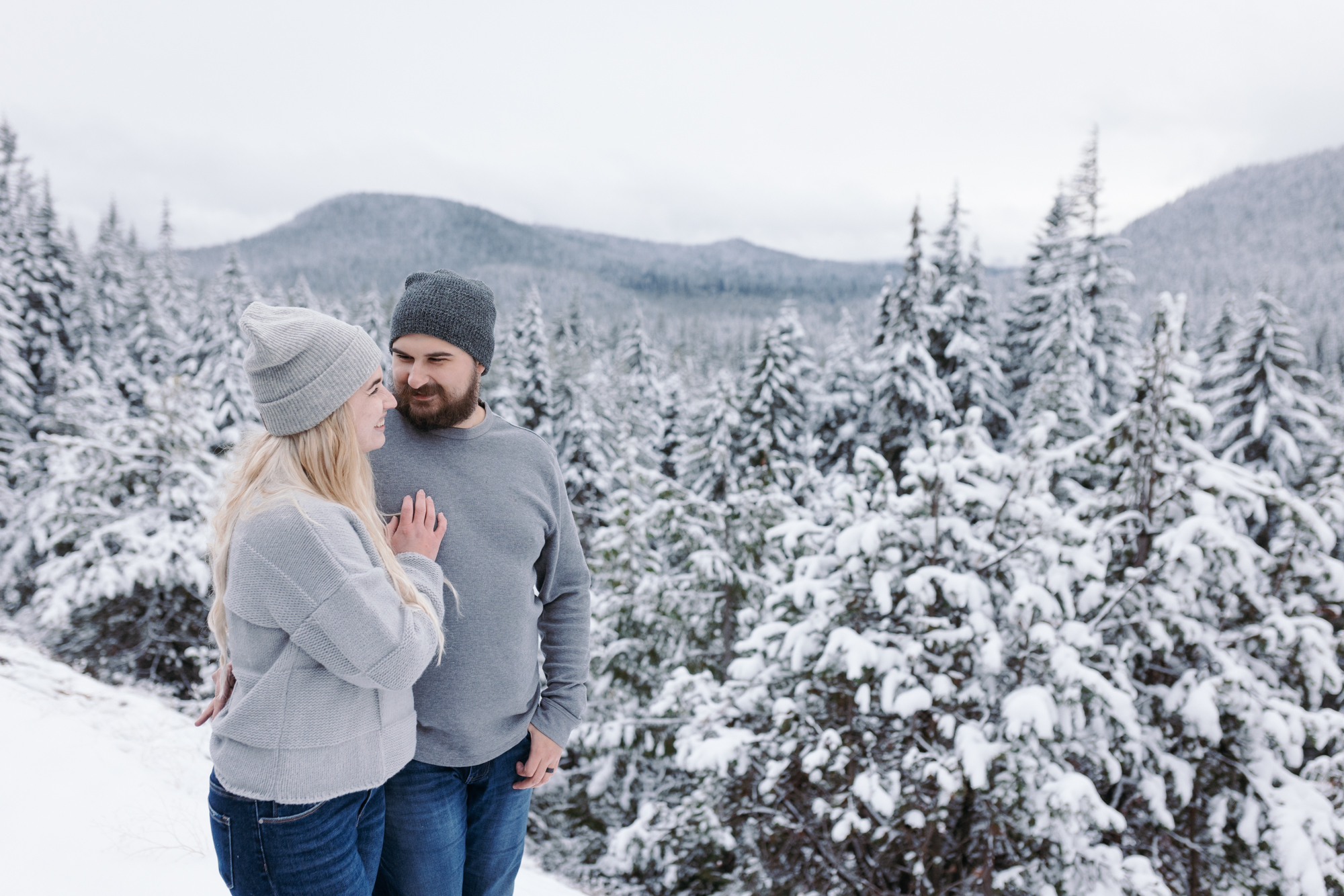 overlook snow forest engagement photos