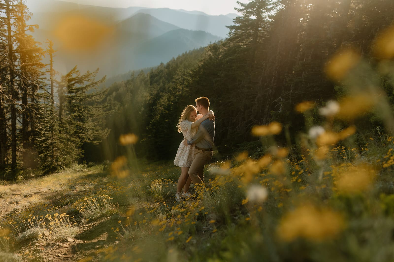 Alpine wild flower mt. Hood engagement session