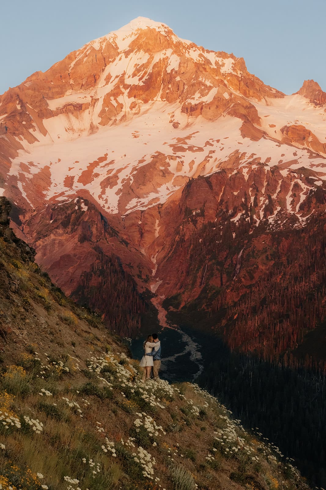 Alpine wild flower mt. Hood engagement session